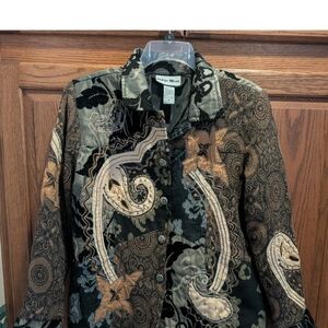 Indigo Moon MED Jacket Womens Brown Abstract Art to Wear Patchwork Paisley Beads